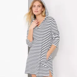 Women's Cotton Jersey Long Sleeve Hooded Swim Cover-up Dress