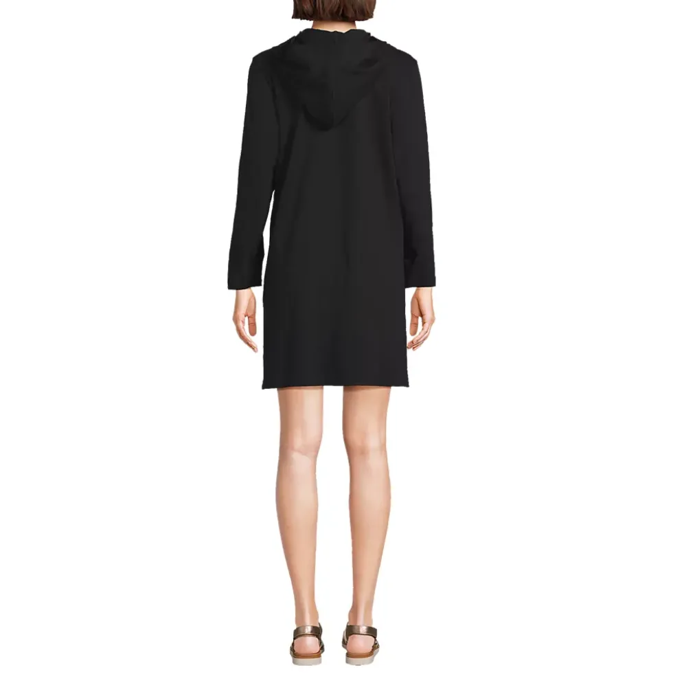 Women's Cotton Jersey Long Sleeve Hooded Swim Cover-up Dress