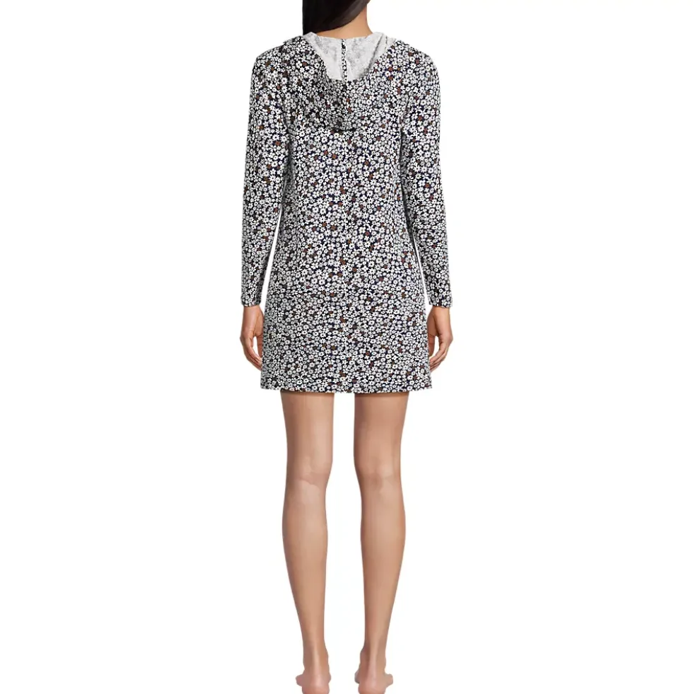 Women's Cotton Jersey Long Sleeve Hooded Swim Cover-up Dress