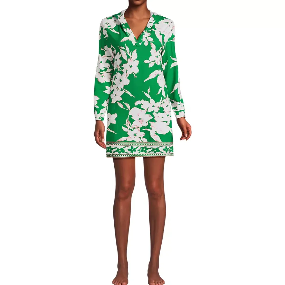 Women's Cotton Jersey Long Sleeve Hooded Swim Cover-up Dress