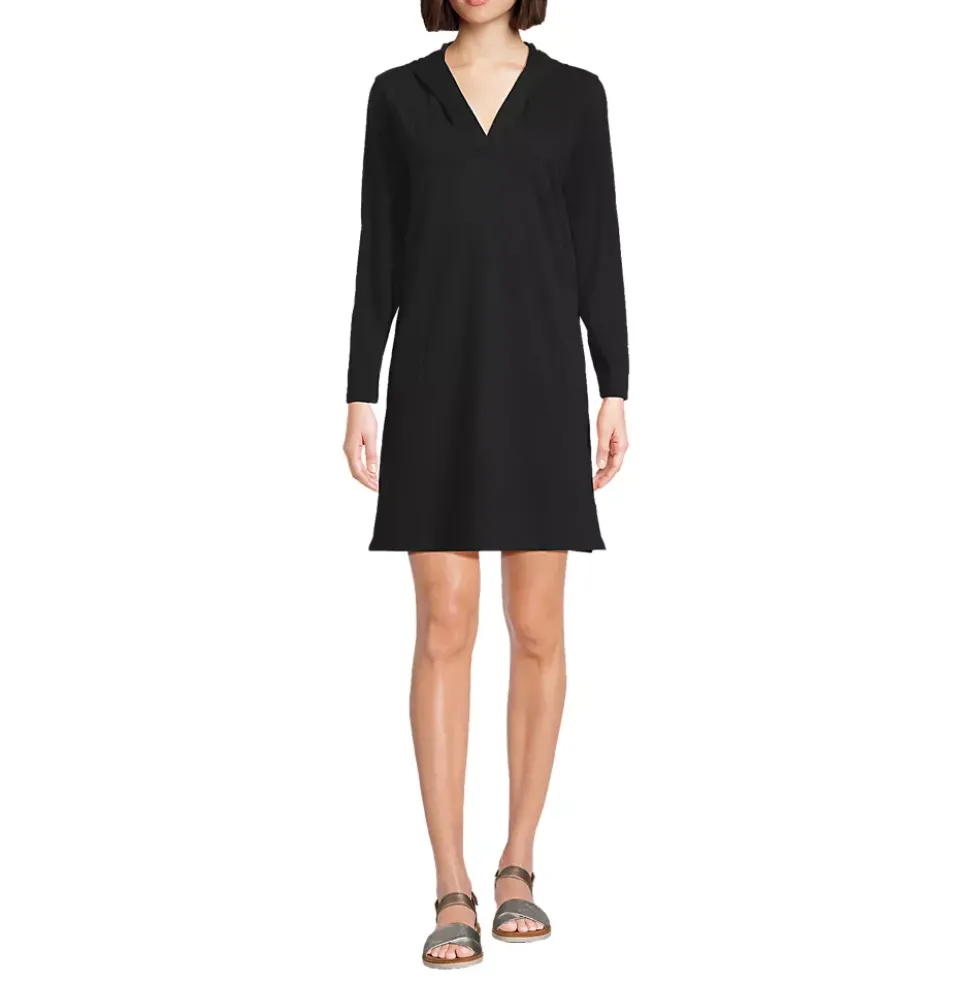 Women's Cotton Jersey Long Sleeve Hooded Swim Cover-up Dress