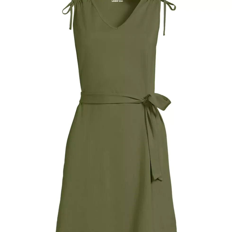 Women's Cotton Jersey Shoulder Tie Belted Mini Dress