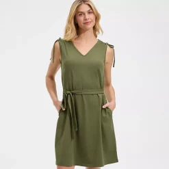 Women's Cotton Jersey Shoulder Tie Belted Mini Dress