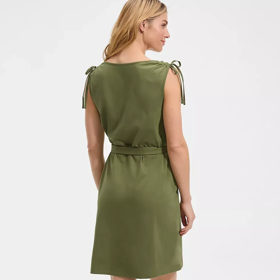 Women's Cotton Jersey Shoulder Tie Belted Mini Dress