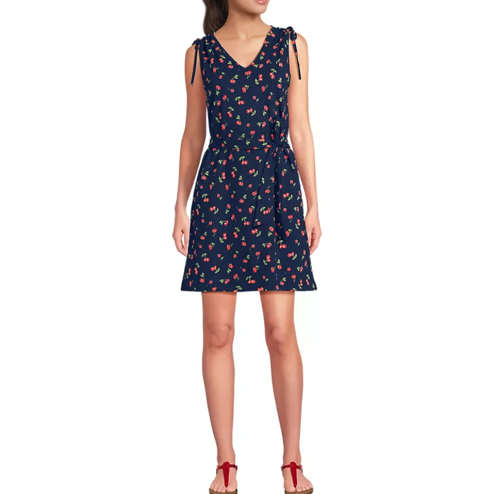 Women's Cotton Jersey Shoulder Tie Belted Mini Dress