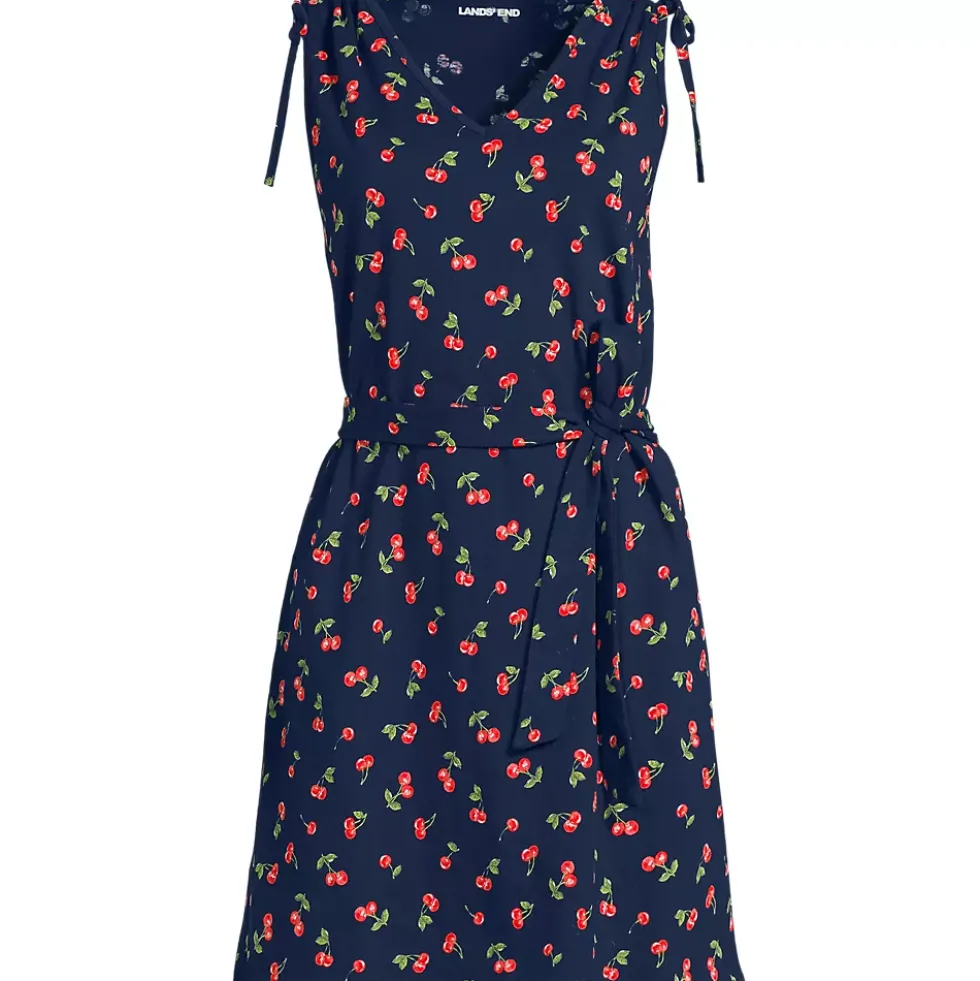 Women's Cotton Jersey Shoulder Tie Belted Mini Dress