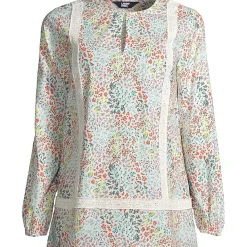 Women's Cotton Long Sleeve Split Neck Tunic Top