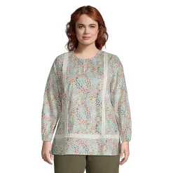 Women's Cotton Long Sleeve Split Neck Tunic Top