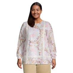 Women's Cotton Long Sleeve Split Neck Tunic Top