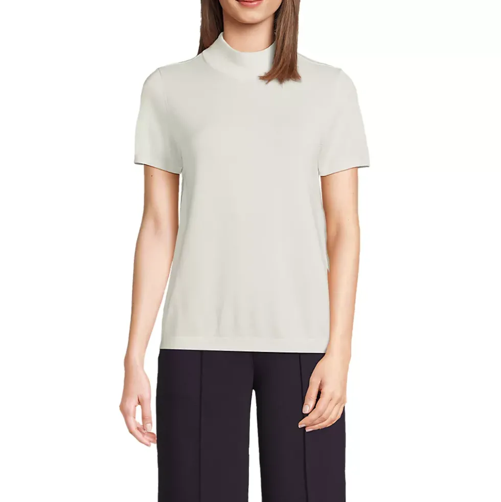 Women's Cotton Modal Half Sleeve Mock Neck Pullover Sweater
