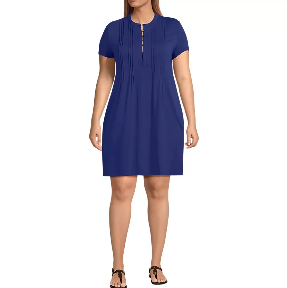 Women's Cotton Modal Pintuck Short Sleeve Dress