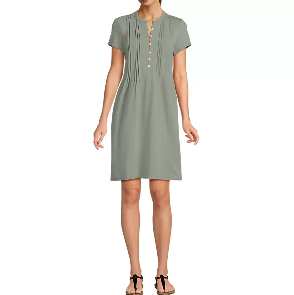 Women's Cotton Modal Pintuck Short Sleeve Dress