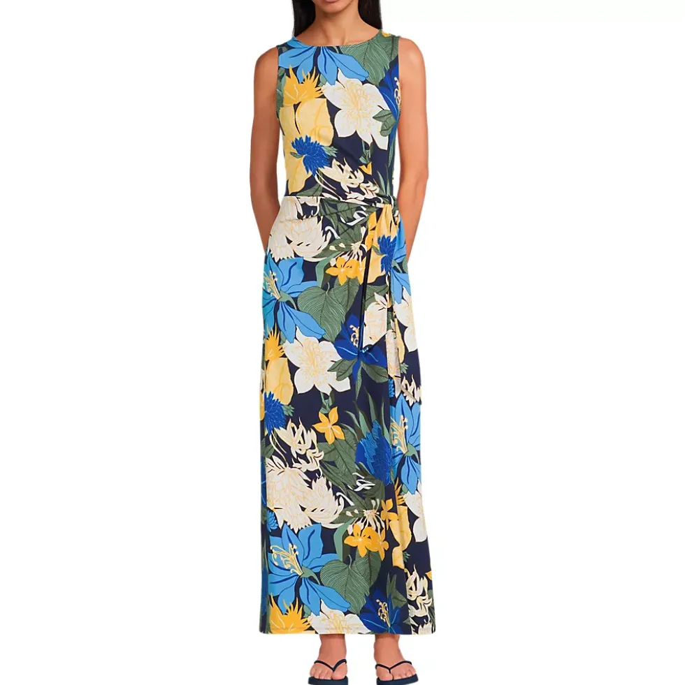 Women's Cotton Modal Sleeveless Tie Waist Maxi Dress