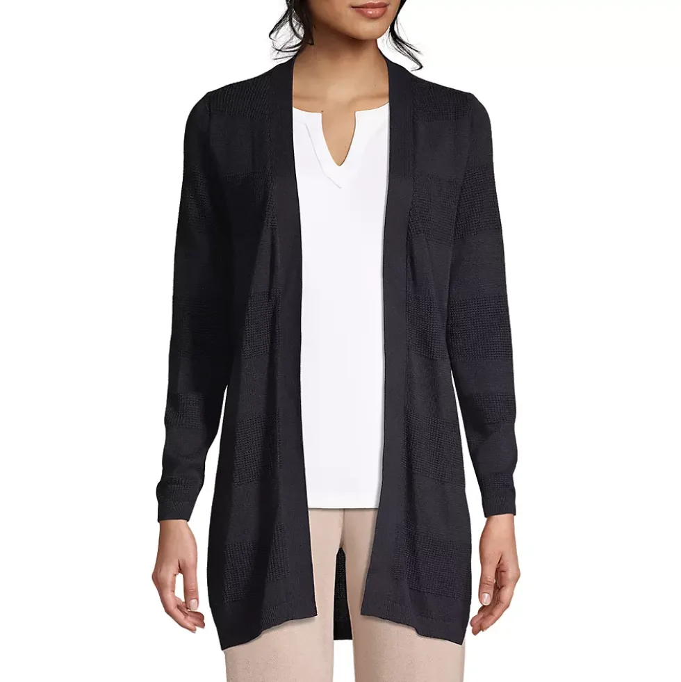 Women's Cotton Modal Texture Stripe Open Cardigan Sweater