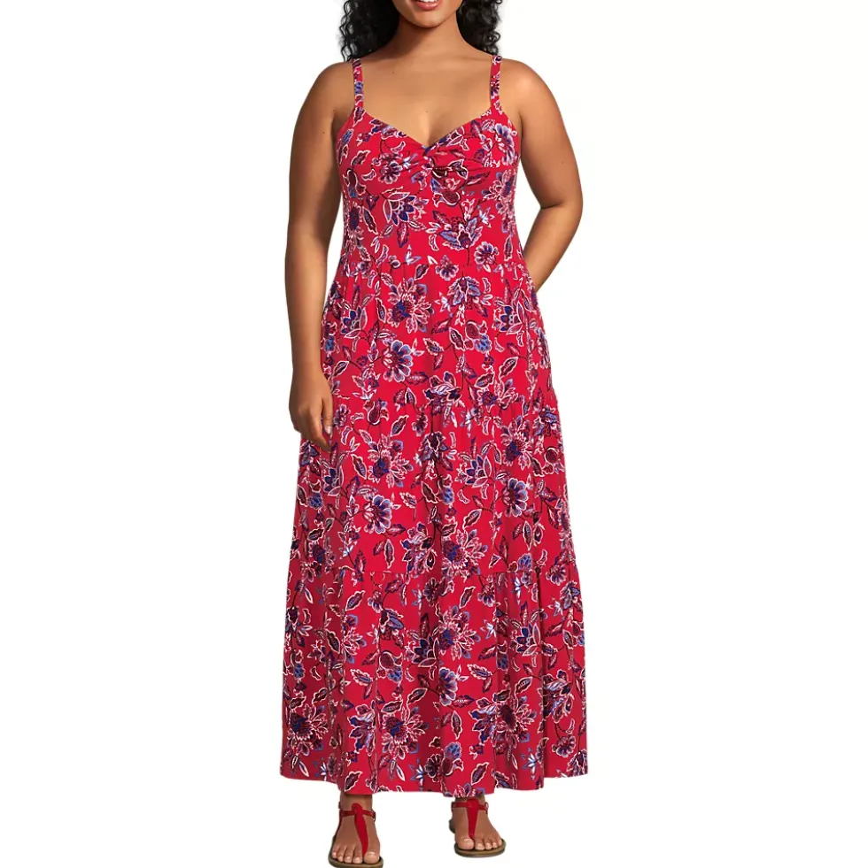 Women's Cotton Modal Twist Front Tiered Maxi Dress