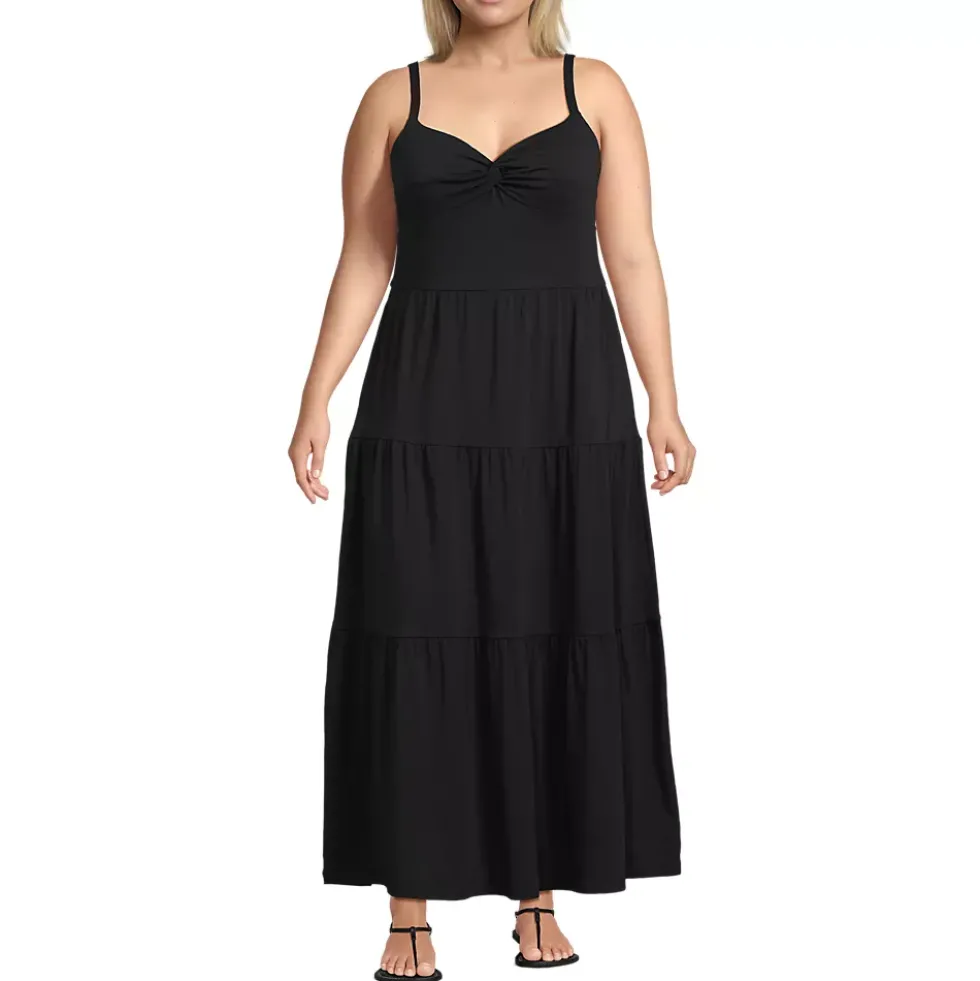 Women's Cotton Modal Twist Front Tiered Maxi Dress