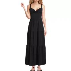 Women's Cotton Modal Twist Front Tiered Maxi Dress