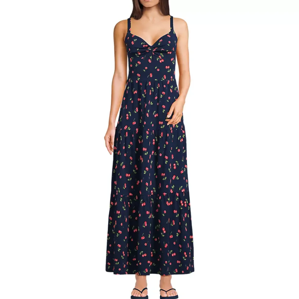 Women's Cotton Modal Twist Front Tiered Maxi Dress