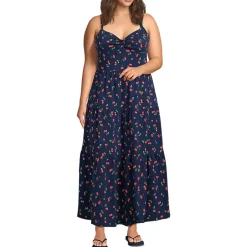 Women's Cotton Modal Twist Front Tiered Maxi Dress