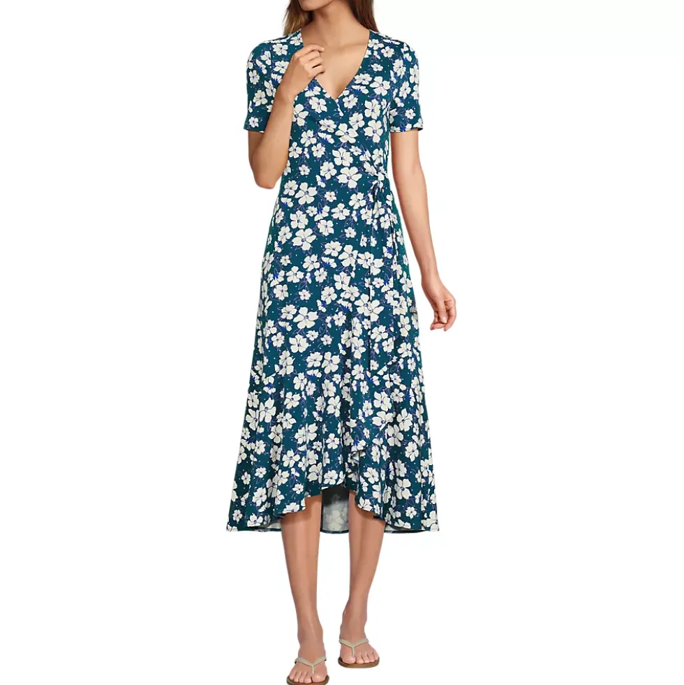 Women's Cotton Modal Vneck Wrap Midi Dress