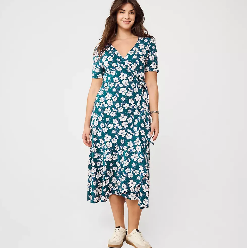 Women's Cotton Modal Vneck Wrap Midi Dress