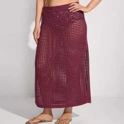 Women's Cotton Open Knit Maxi Swim Cover-up Skirt