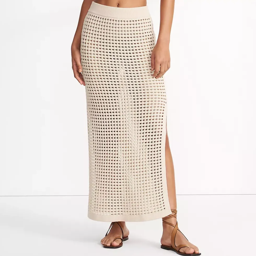 Women's Cotton Open Knit Maxi Swim Cover-up Skirt