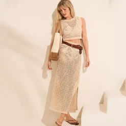 Women's Cotton Open Knit Maxi Swim Cover-up Skirt