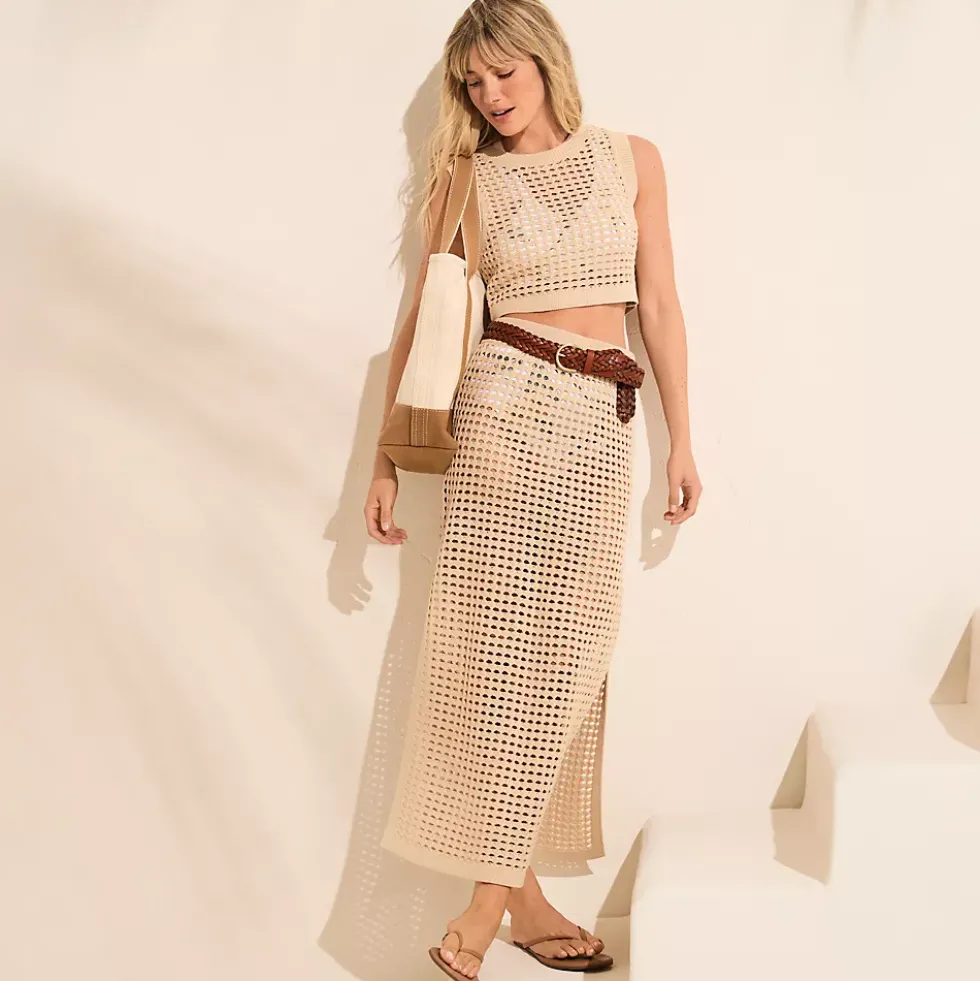 Women's Cotton Open Knit Maxi Swim Cover-up Skirt