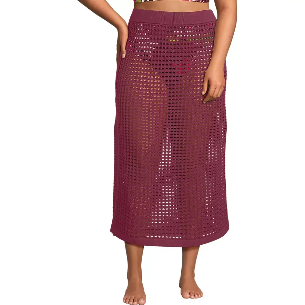 Women's Cotton Open Knit Maxi Swim Cover-up Skirt