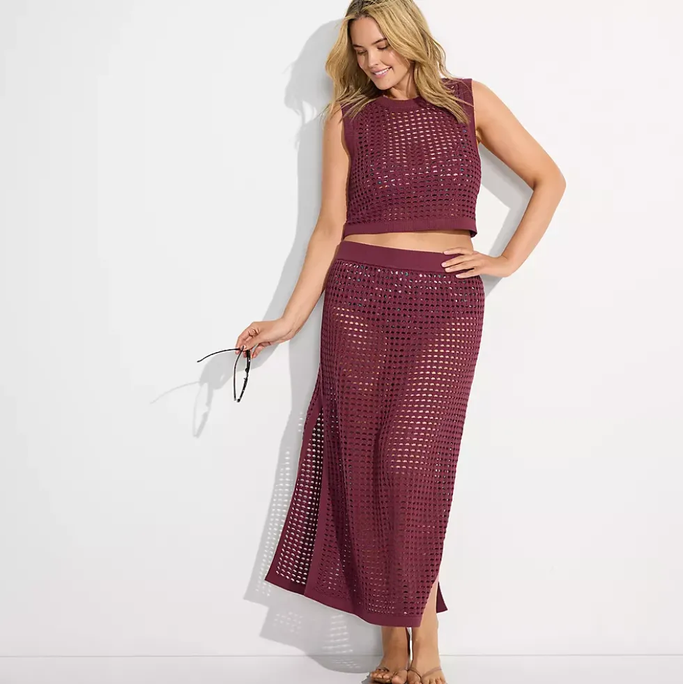 Women's Cotton Open Knit Maxi Swim Cover-up Skirt