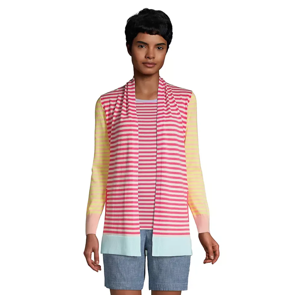 Women's Cotton Open Long Cardigan Sweater - Stripe