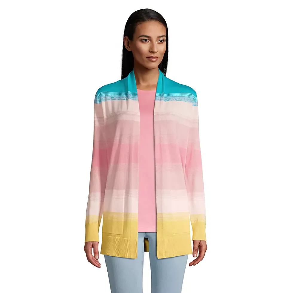 Women's Cotton Open Long Cardigan Sweater - Stripe