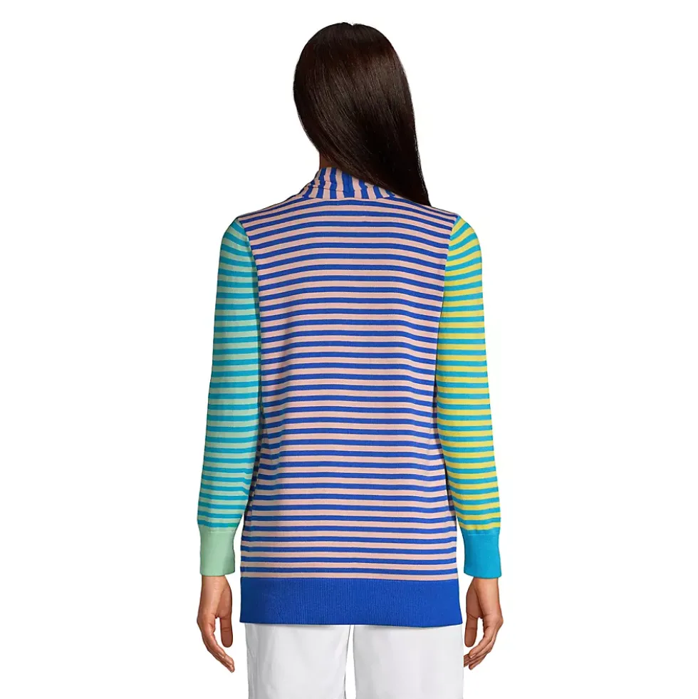 Women's Cotton Open Long Cardigan Sweater - Stripe