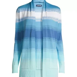Women's Cotton Open Long Cardigan Sweater - Stripe