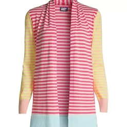 Women's Cotton Open Long Cardigan Sweater - Stripe