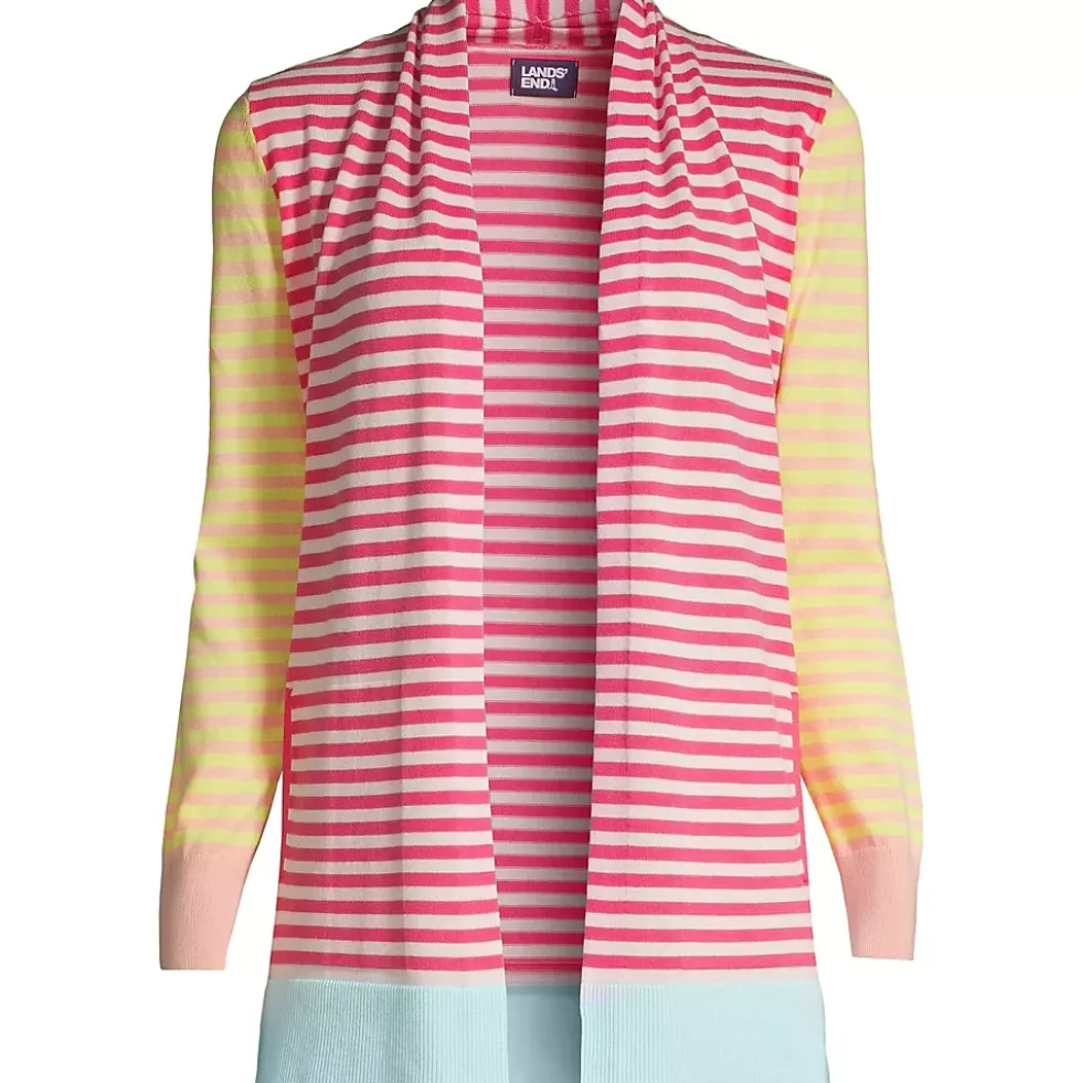 Women's Cotton Open Long Cardigan Sweater - Stripe