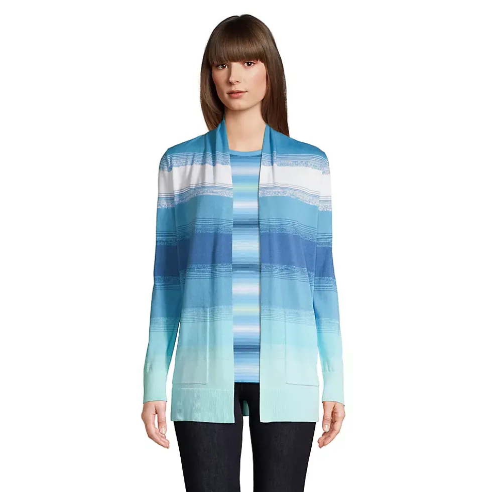 Women's Cotton Open Long Cardigan Sweater - Stripe