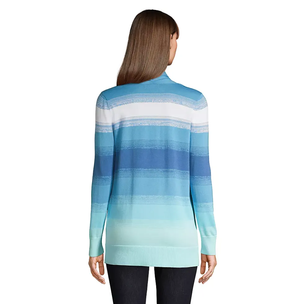Women's Cotton Open Long Cardigan Sweater - Stripe