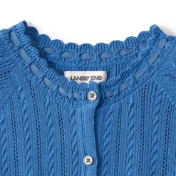 Women's Cotton Pointelle Satin Trim Cardigan Sweater