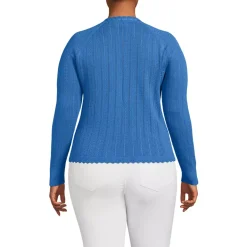 Women's Cotton Pointelle Satin Trim Cardigan Sweater