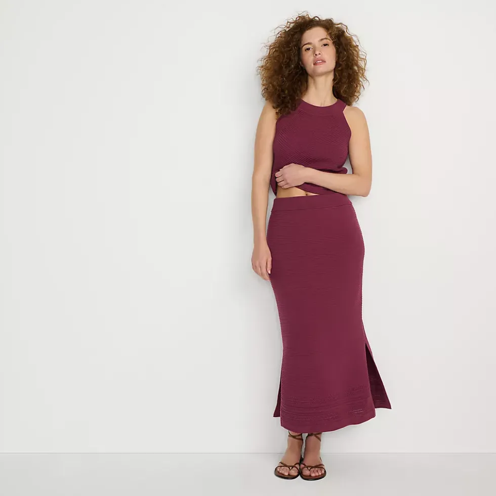 Women's Cotton Pointelle Sweater Maxi Skirt - Set Bottom