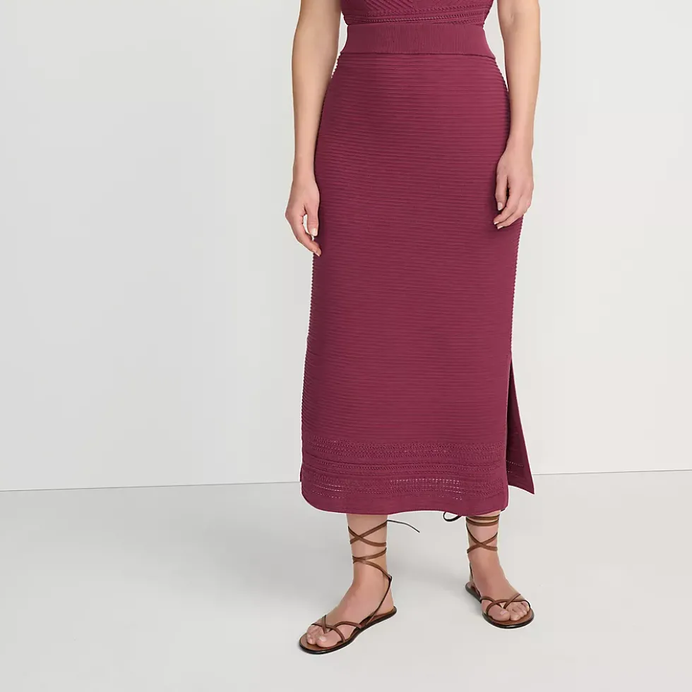 Women's Cotton Pointelle Sweater Maxi Skirt - Set Bottom
