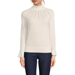 Women's Cotton Pointelle Turtleneck Sweater