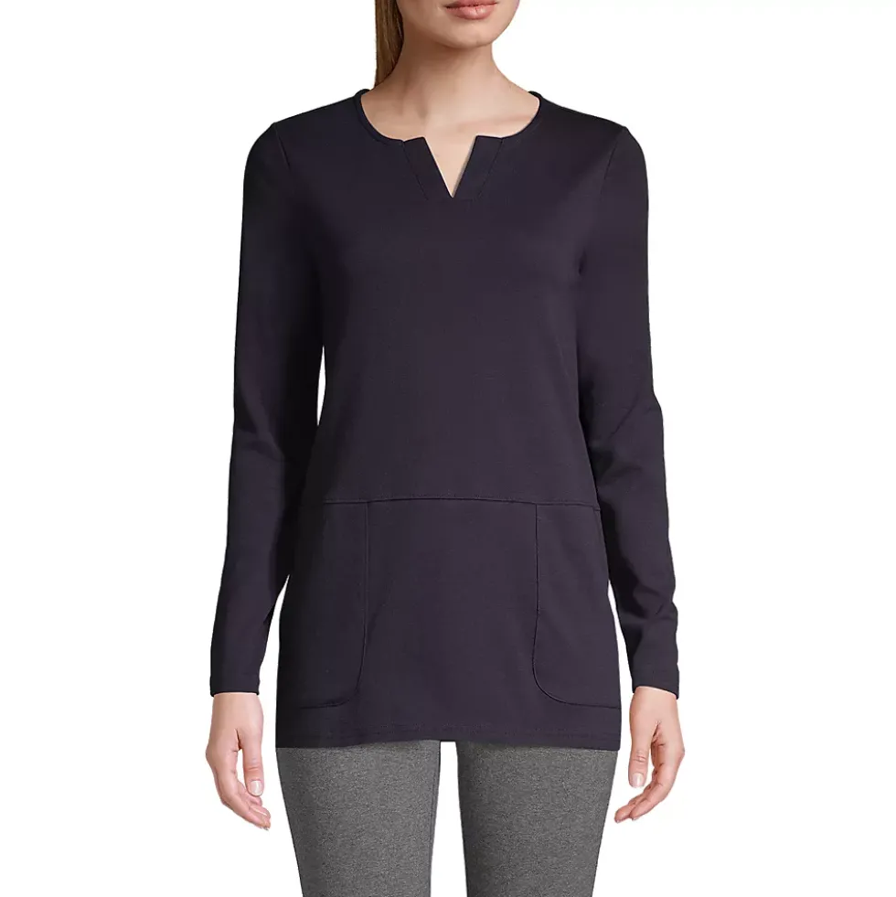 Women's Cotton Polyester Long Sleeve Tunic with Pockets