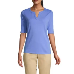 Women's Cotton Polyester Modern Half Sleeve Splitneck