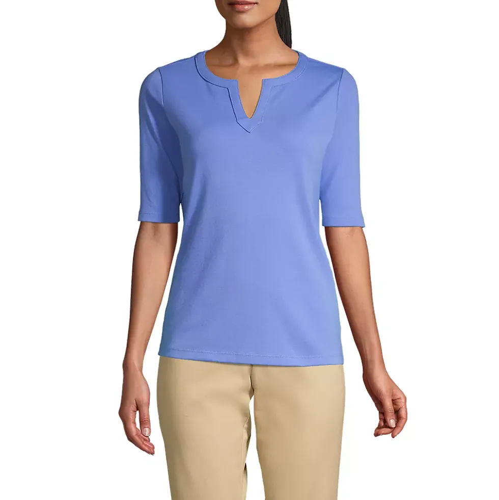 Women's Cotton Polyester Modern Half Sleeve Splitneck