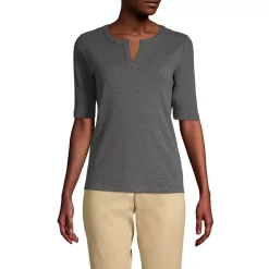 Women's Cotton Polyester Modern Half Sleeve Splitneck