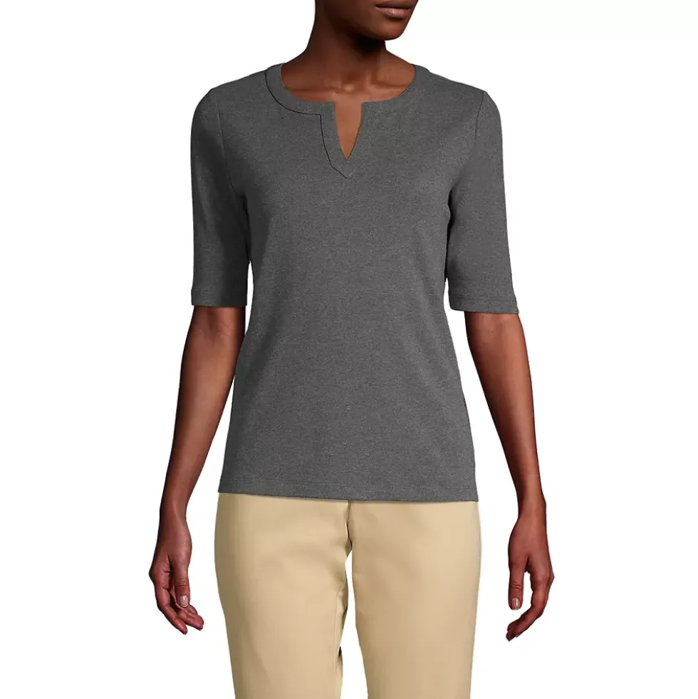 Women's Cotton Polyester Modern Half Sleeve Splitneck