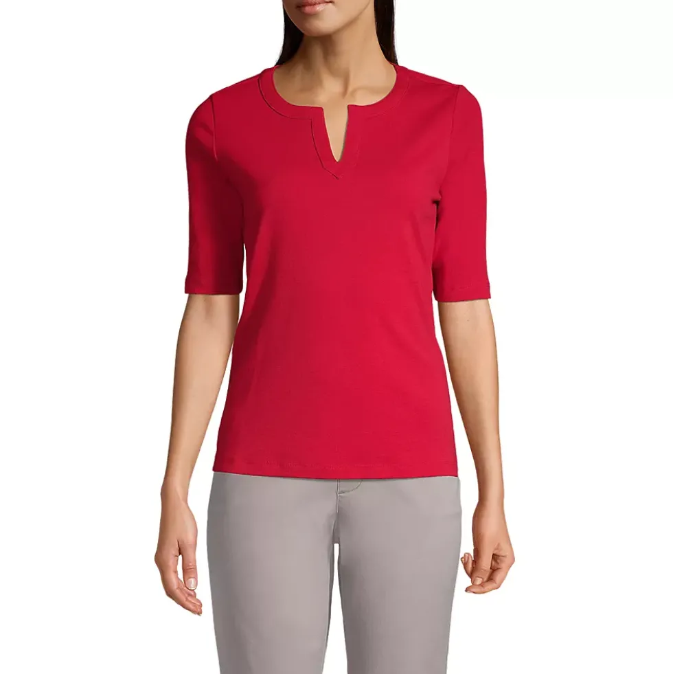 Women's Cotton Polyester Modern Half Sleeve Splitneck